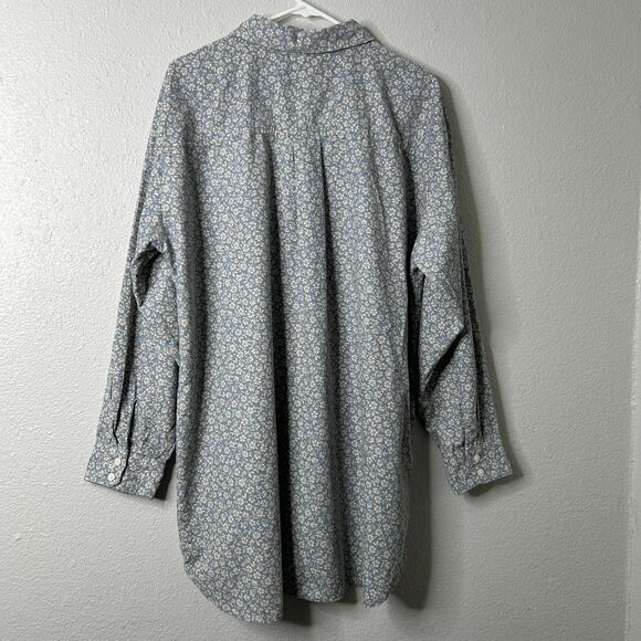 LOFT Floral Corduroy Tunic Button Up Shirt Blue Cream Size XXL - Picture 7 of 8